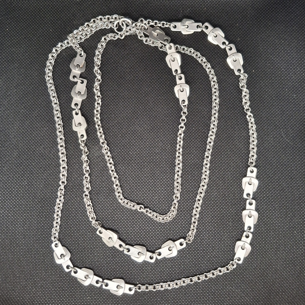 VINTAGE Crown Trifari Midcentury Timeless Silver-tone 54" Necklace 1937-1955